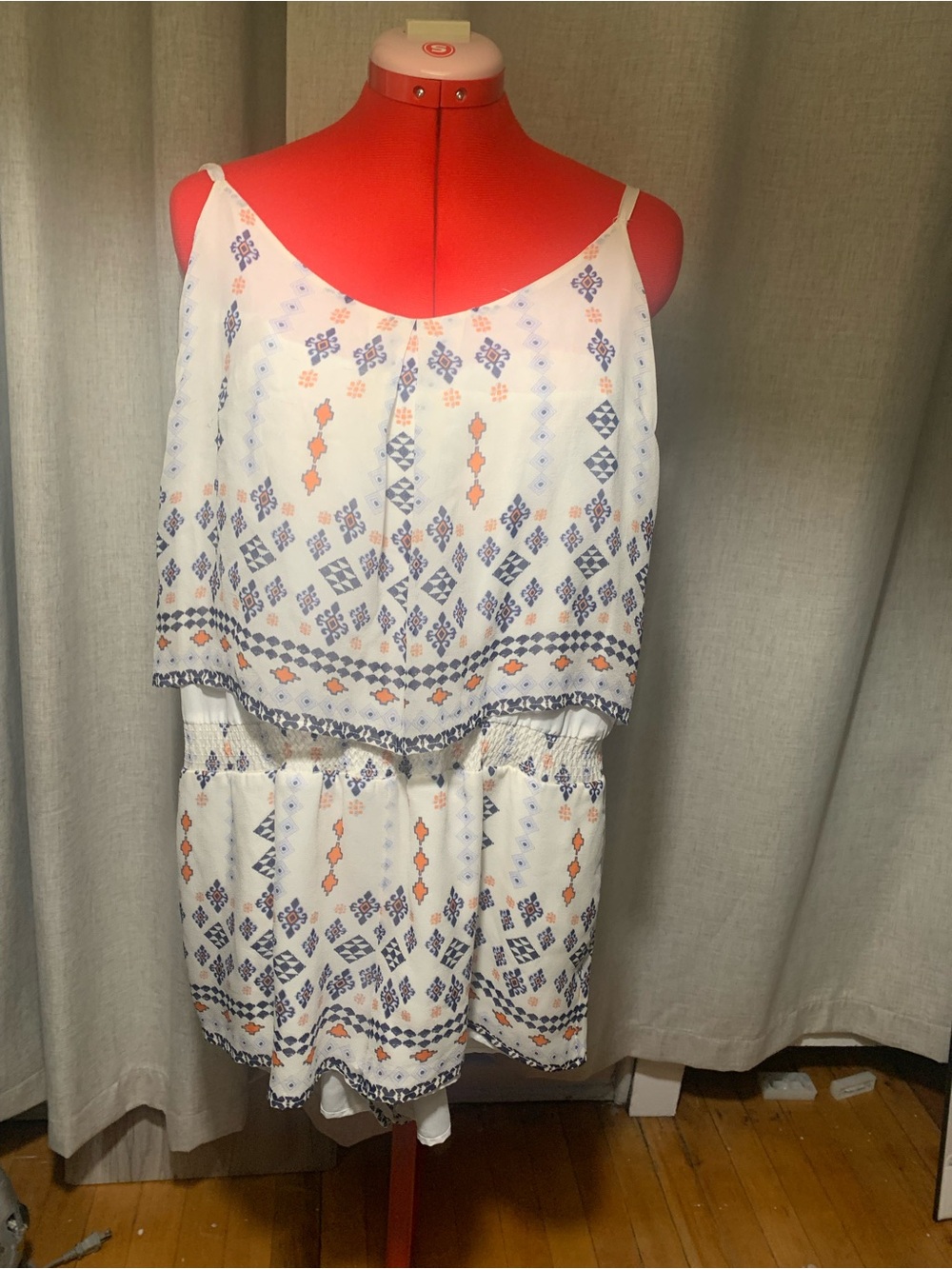 White Printed Spaghetti Strap Romper